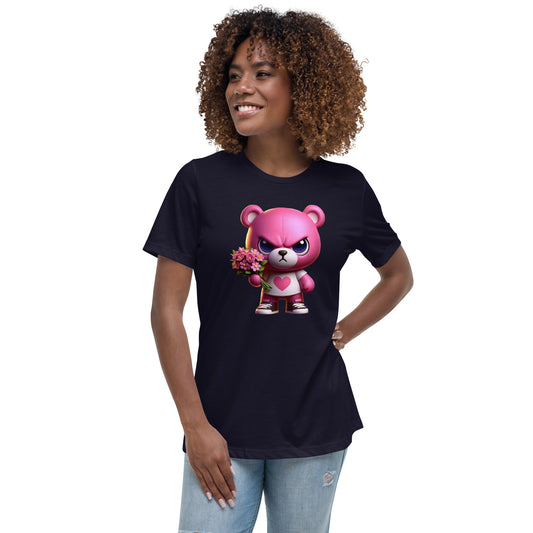 Angry Critters - Pink Teddy Bear with Flowers, Women's Relaxed T-Shirt