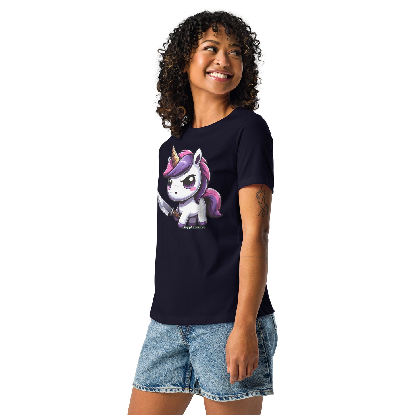 Angry Critters - Unicorn with a Blade, Women's Relaxed T-Shirt