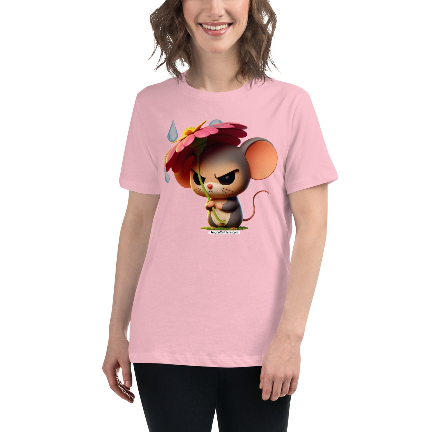 Angry Critters - Mouse with Flower Umbrella Women's Relaxed T-Shirt