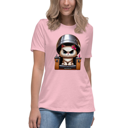 Angry Critters - White Cat Under Dryer Women's Relaxed T-Shirt