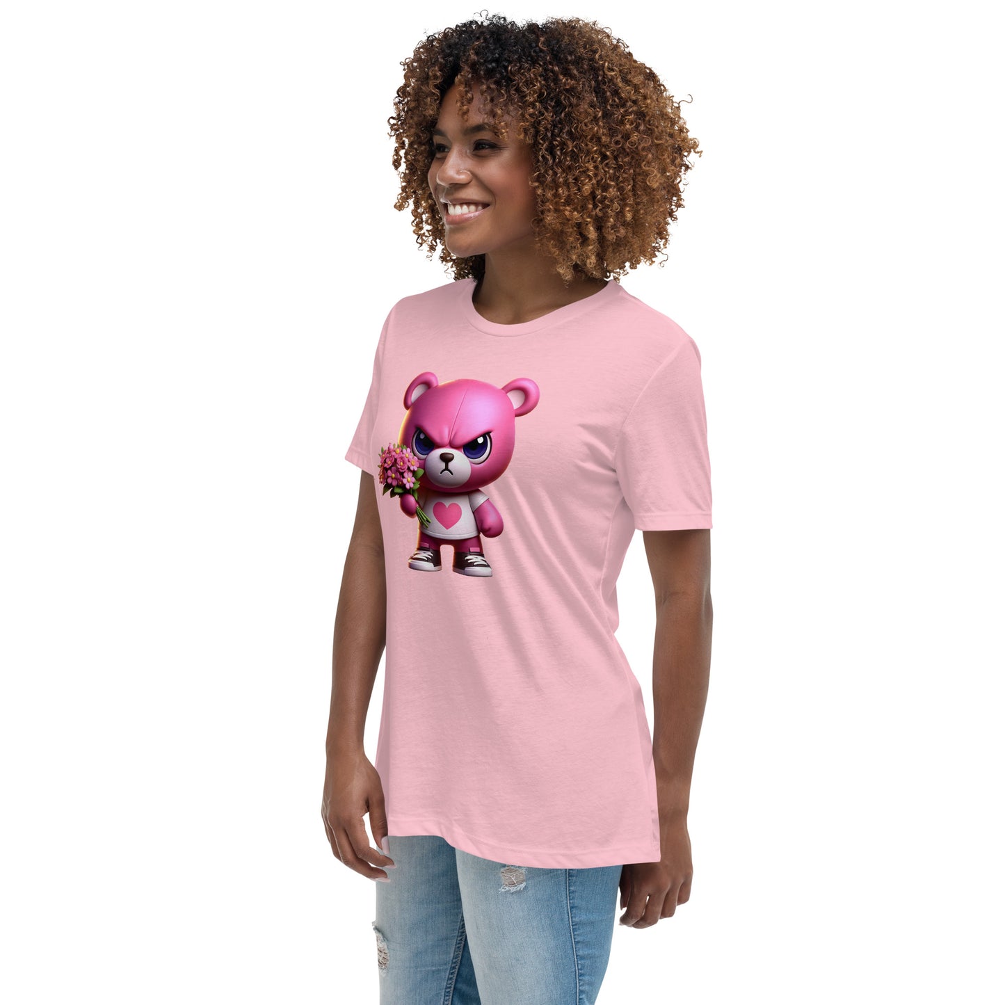 Angry Critters - Pink Teddy Bear with Flowers, Women's Relaxed T-Shirt