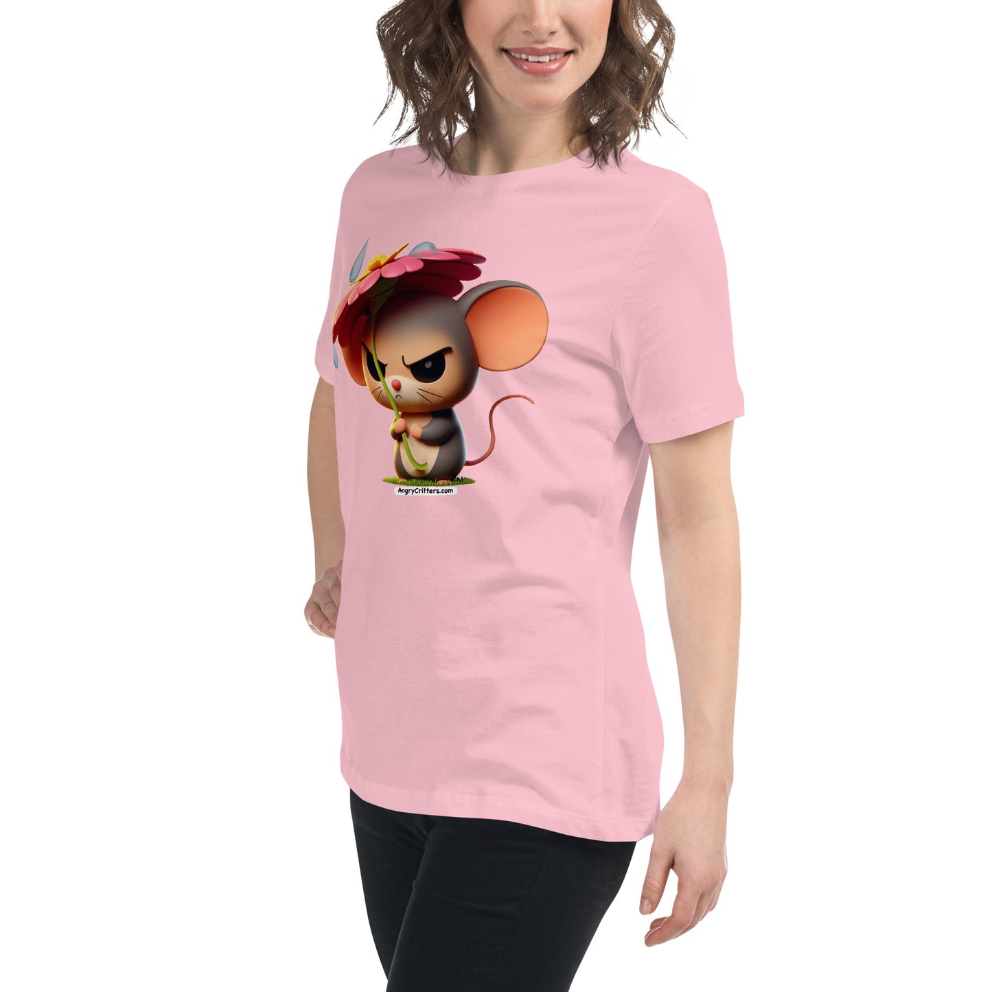 Angry Critters - Mouse with Flower Umbrella Women's Relaxed T-Shirt