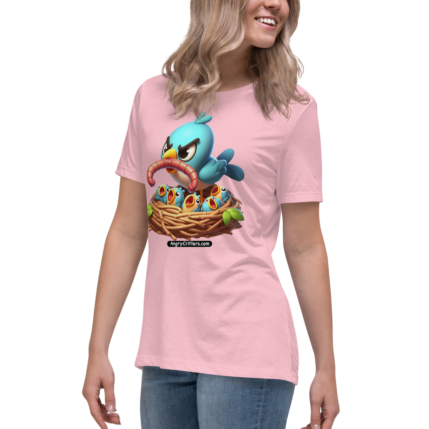 Angry Critters - Mom Bird with Baby Birds, Women's Relaxed T-Shirt