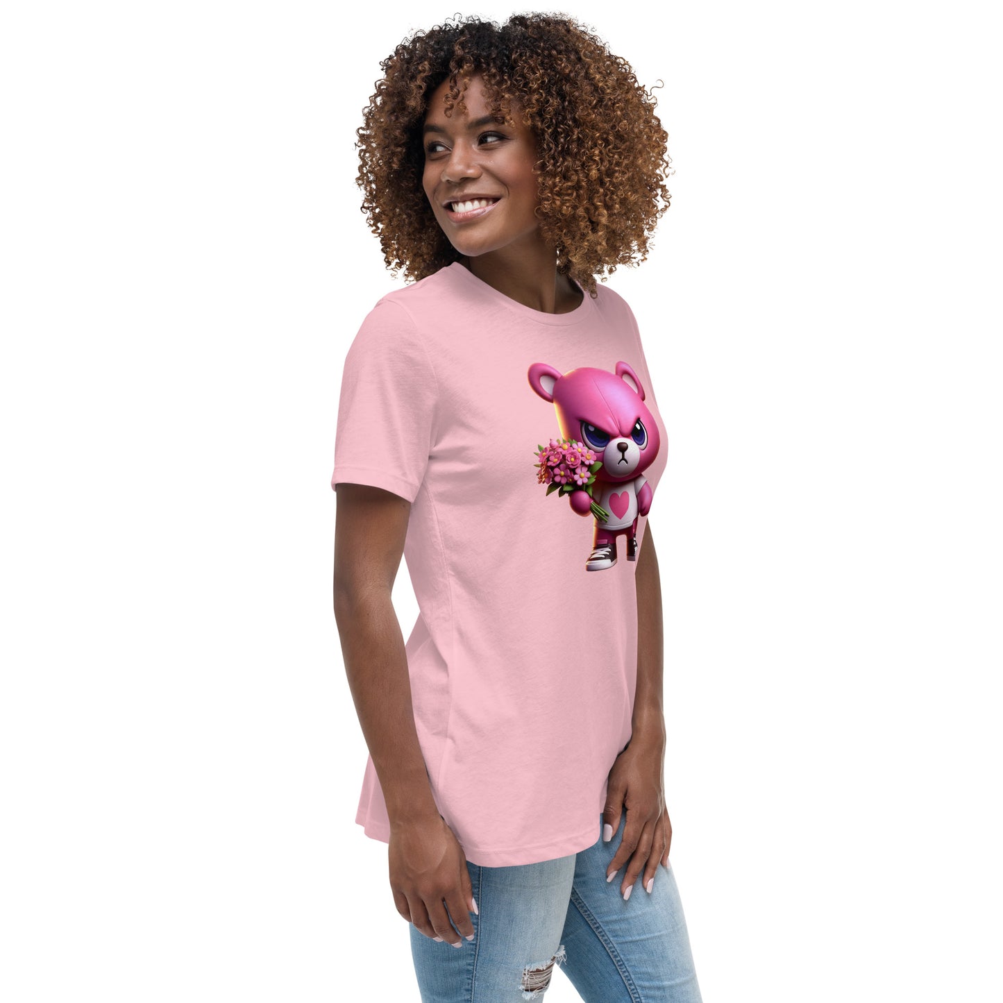 Angry Critters - Pink Teddy Bear with Flowers, Women's Relaxed T-Shirt