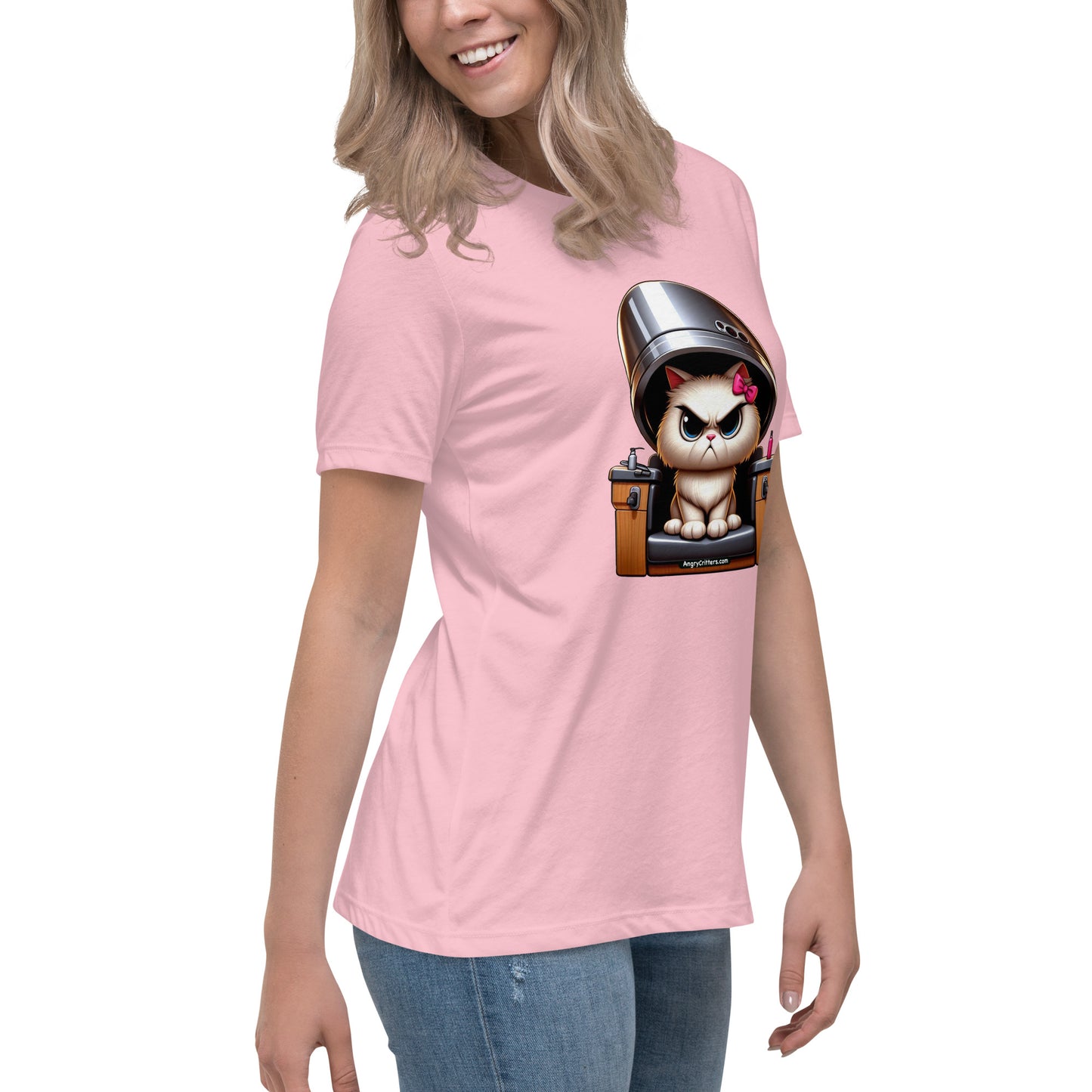 Angry Critters - White Cat Under Dryer Women's Relaxed T-Shirt