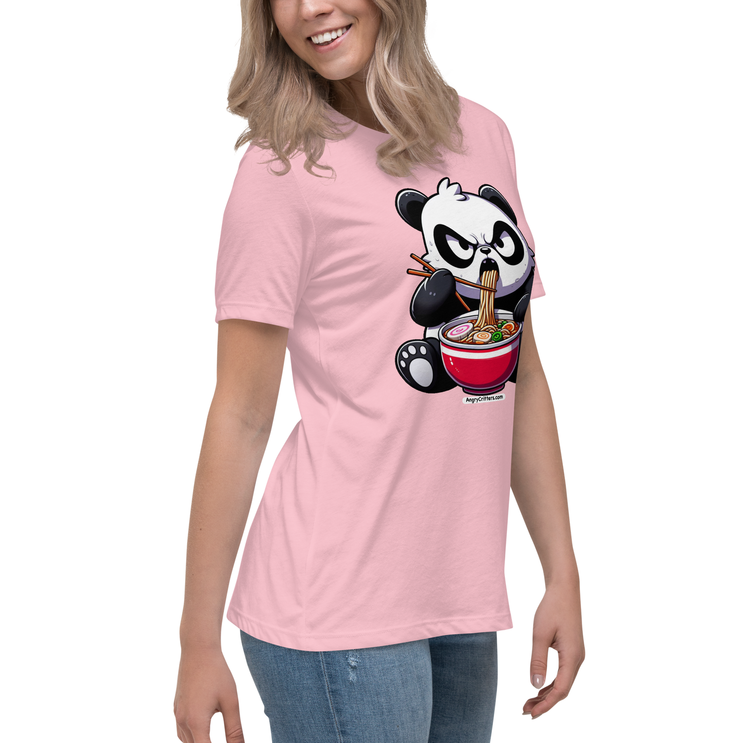 Angry Critters - Panda Eating Ramen, Women's Relaxed T-Shirt