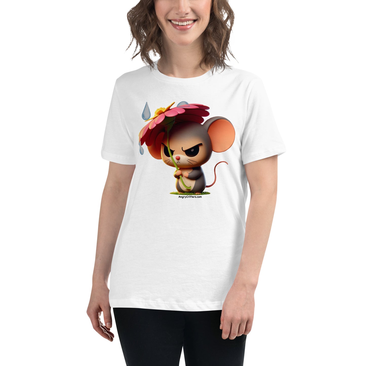 Angry Critters - Mouse with Flower Umbrella Women's Relaxed T-Shirt