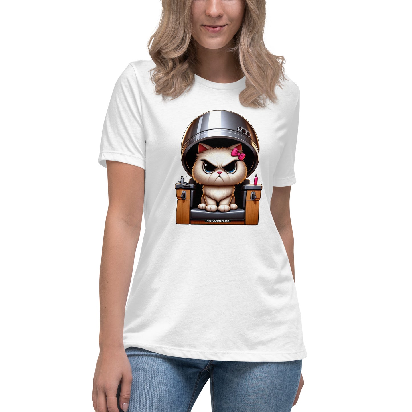 Angry Critters - White Cat Under Dryer Women's Relaxed T-Shirt