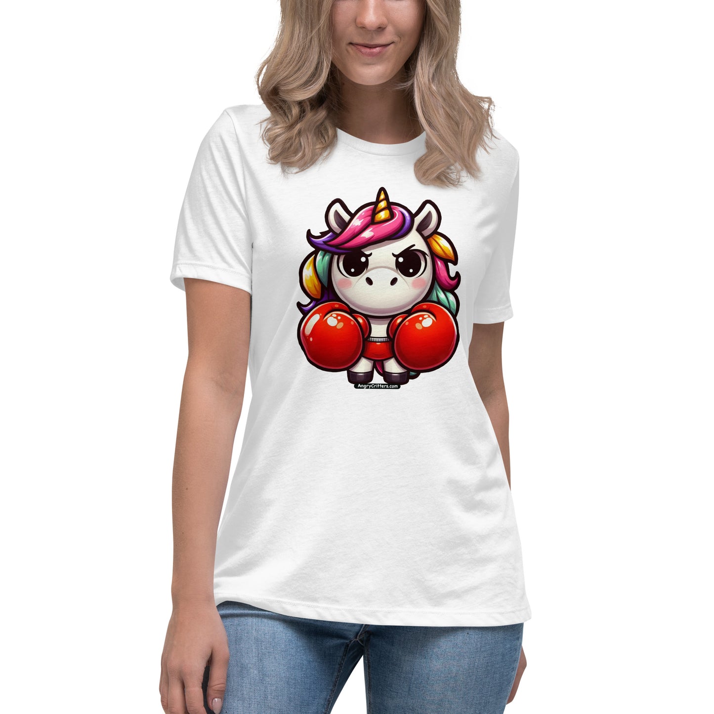 Angry Critters - Unicorn in Boxing Gloves Women's Relaxed T-Shirt