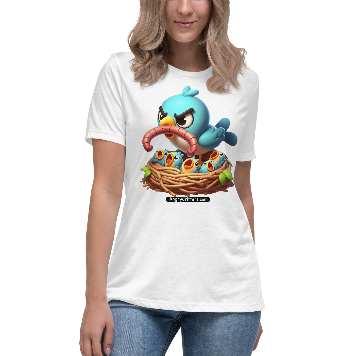 Angry Critters - Mom Bird with Baby Birds, Women's Relaxed T-Shirt