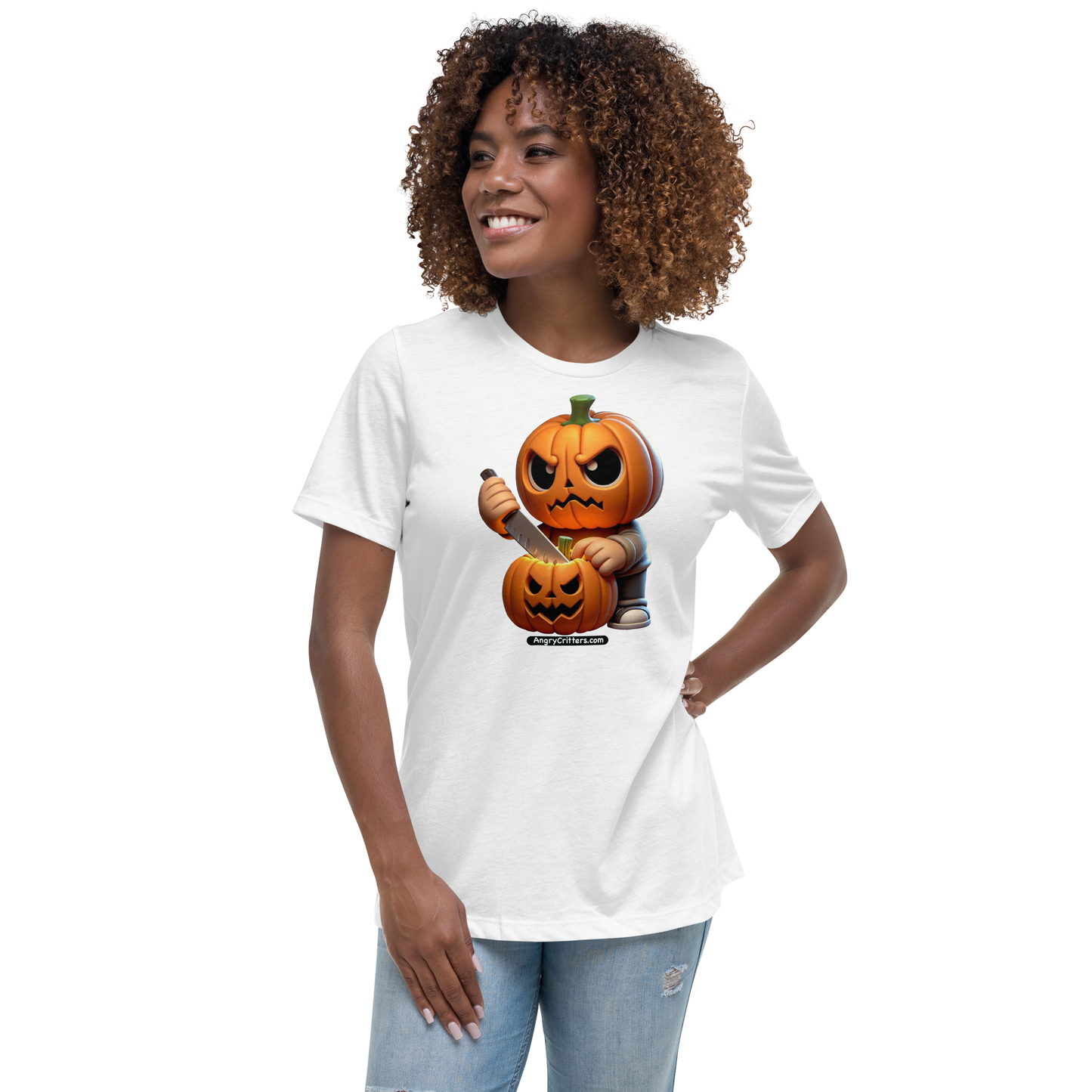 Angry Critters - Jack Carving Pumpkin, Women's Relaxed T-Shirt