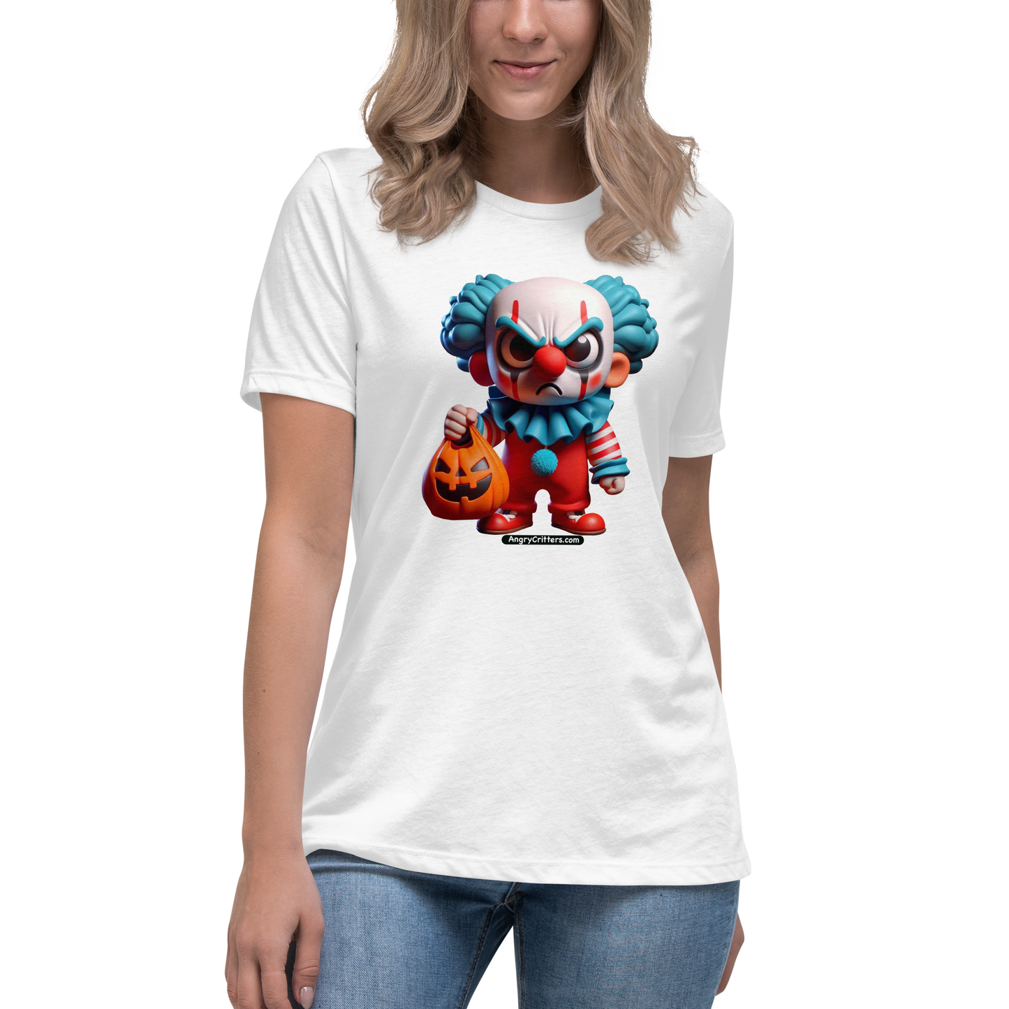 Angry Critters - Halloween Clown Blue, Women's Relaxed T-Shirt