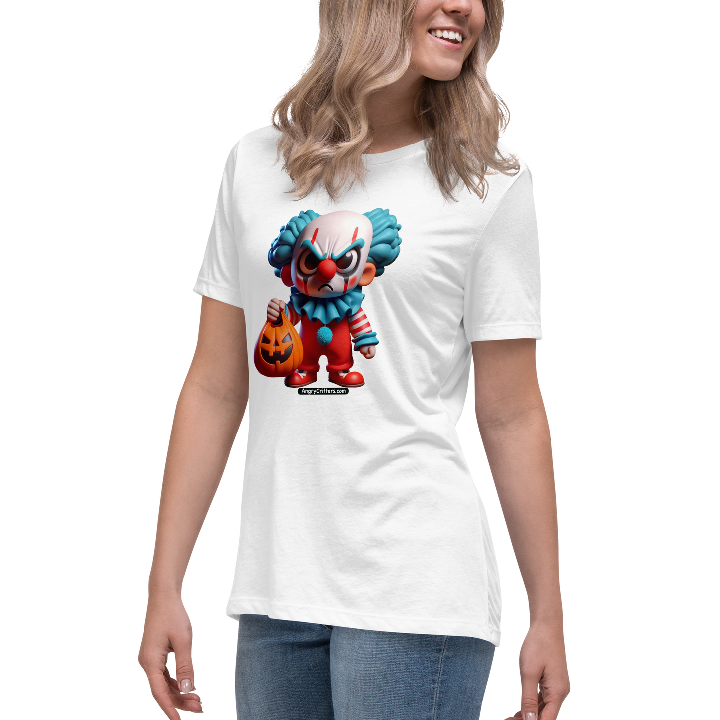 Angry Critters - Halloween Clown Blue, Women's Relaxed T-Shirt