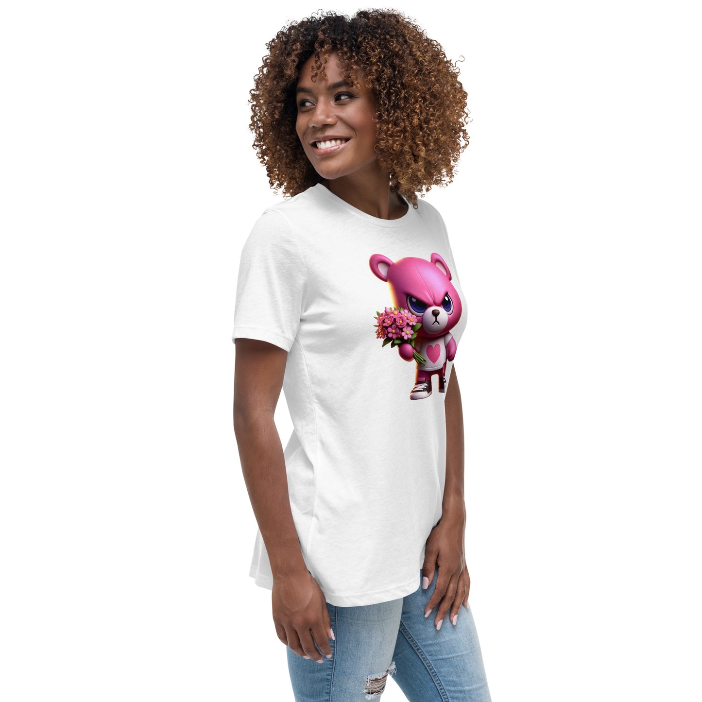 Angry Critters - Pink Teddy Bear with Flowers, Women's Relaxed T-Shirt