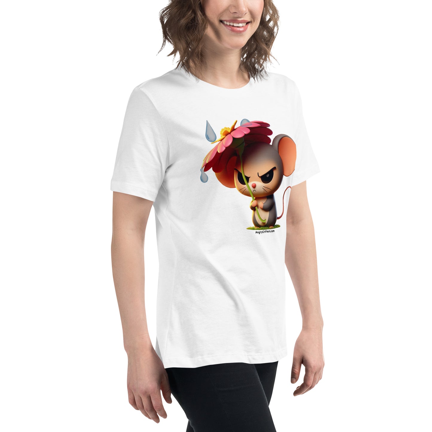 Angry Critters - Mouse with Flower Umbrella Women's Relaxed T-Shirt