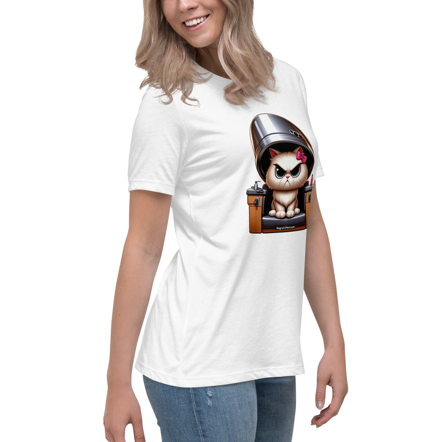 Angry Critters - White Cat Under Dryer Women's Relaxed T-Shirt