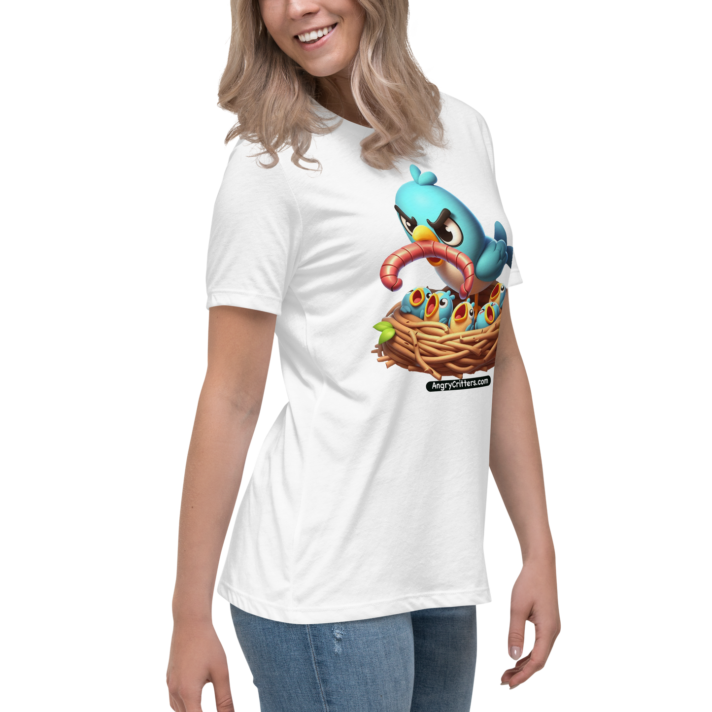 Angry Critters - Mom Bird with Baby Birds, Women's Relaxed T-Shirt