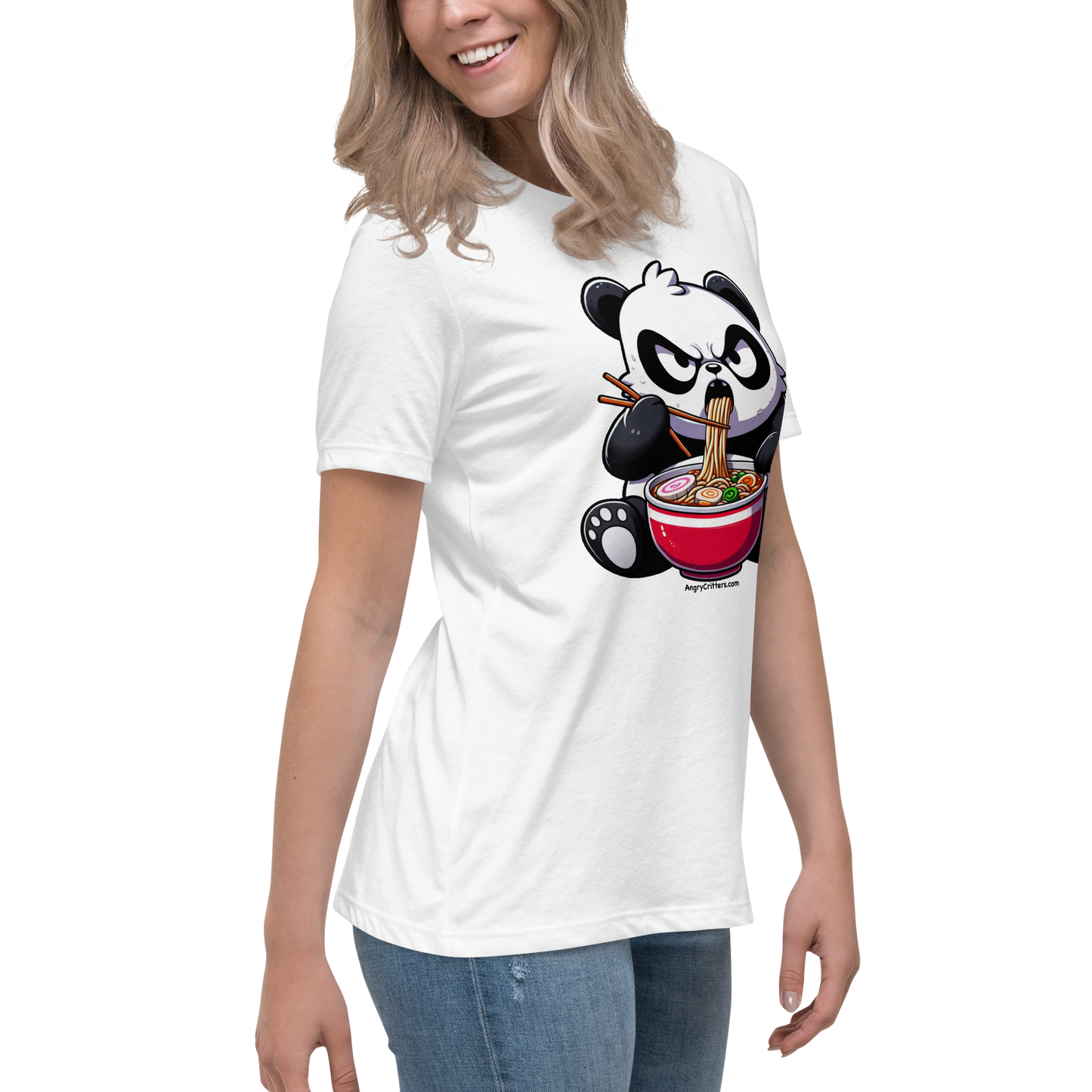 Angry Critters - Panda Eating Ramen, Women's Relaxed T-Shirt