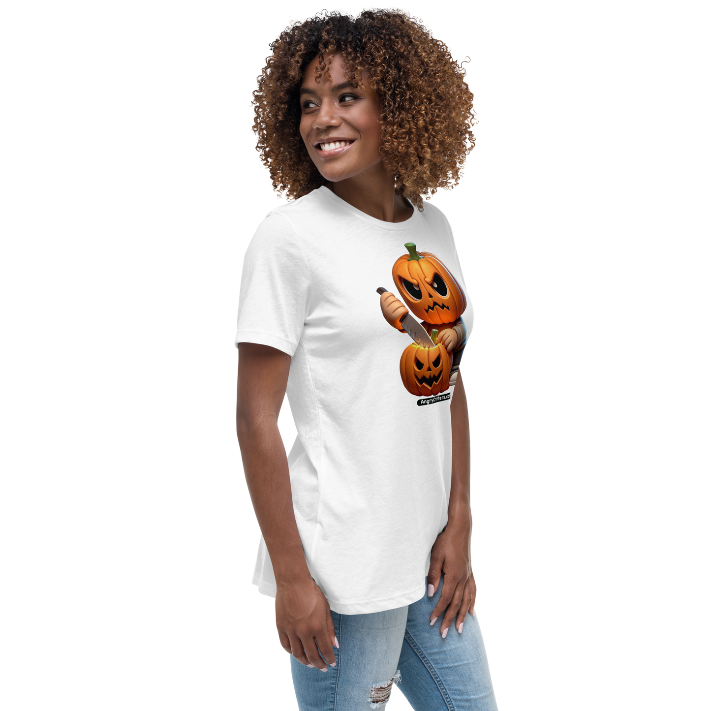 Angry Critters - Jack Carving Pumpkin, Women's Relaxed T-Shirt