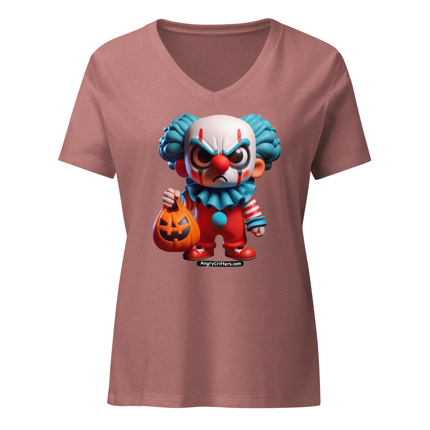 Angry Critters - Halloween Clown Blue, Women’s relaxed v-neck t-shirt