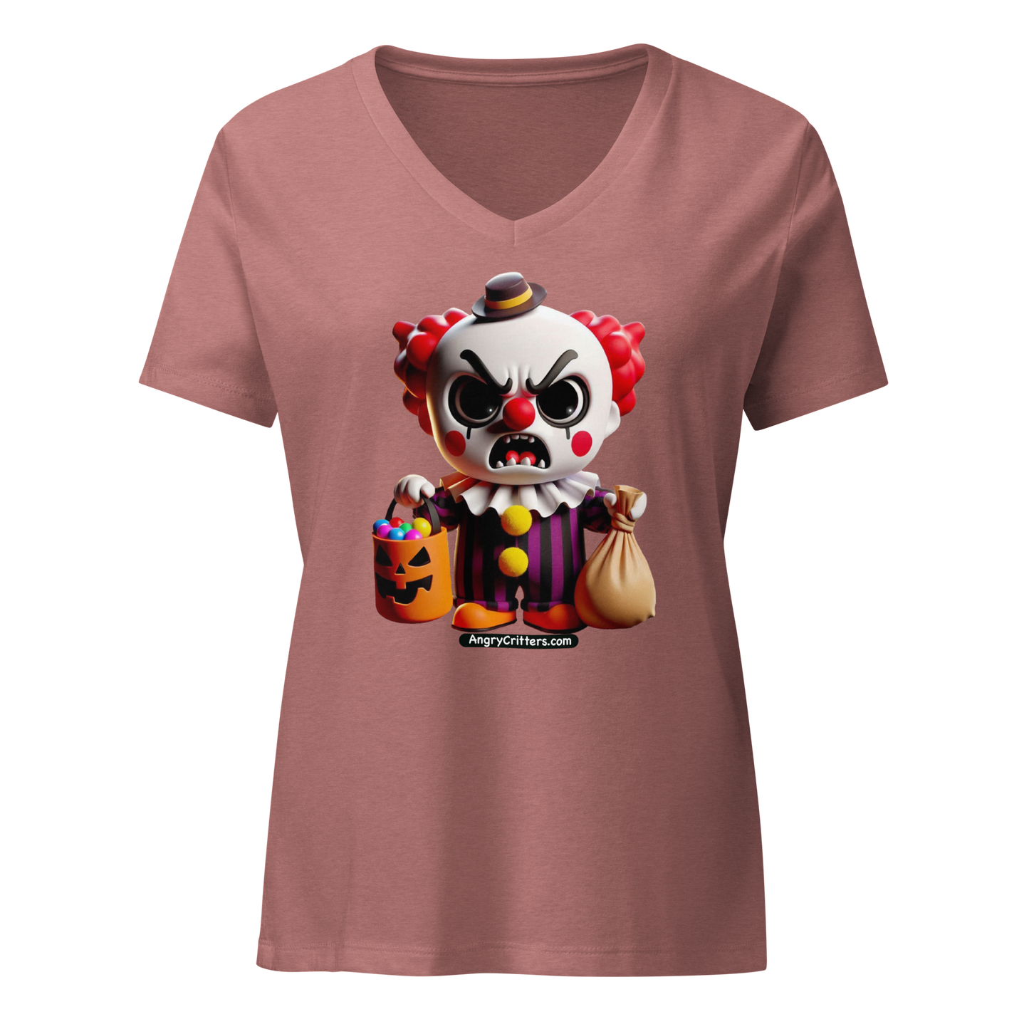 Angry Critters - Halloween Clown Red, Women’s relaxed v-neck t-shirt