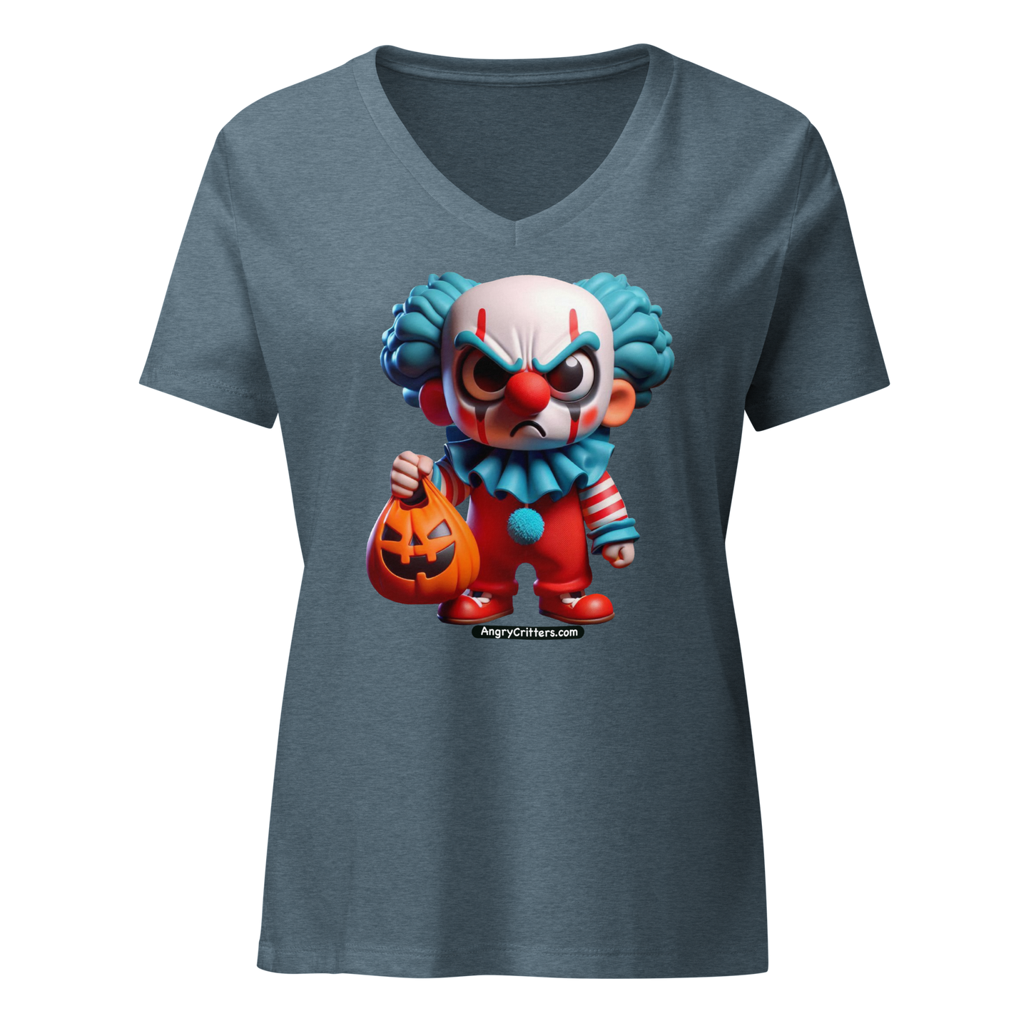 Angry Critters - Halloween Clown Blue, Women’s relaxed v-neck t-shirt