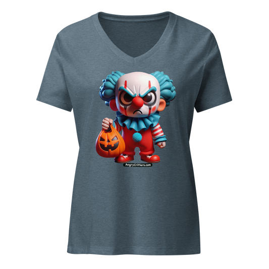 Angry Critters - Halloween Clown Blue, Women’s relaxed v-neck t-shirt