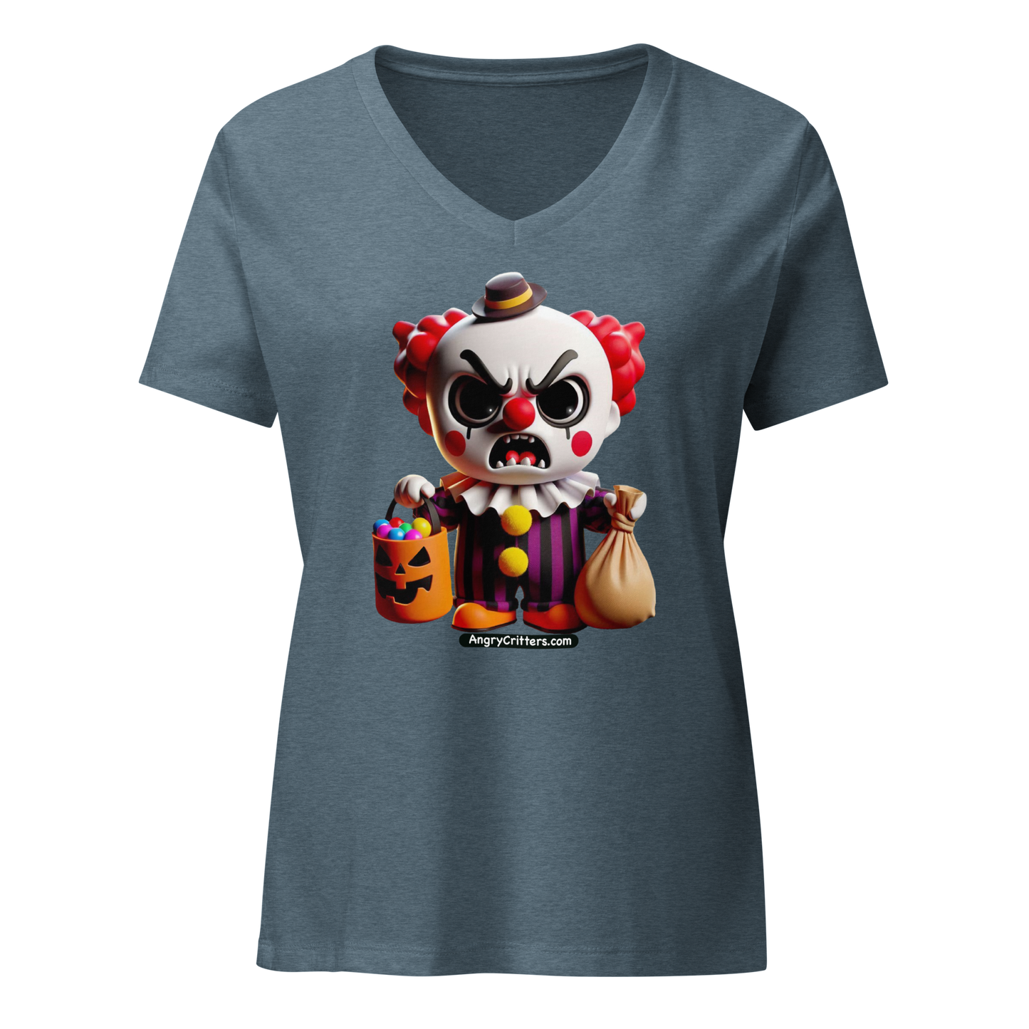 Angry Critters - Halloween Clown Red, Women’s relaxed v-neck t-shirt