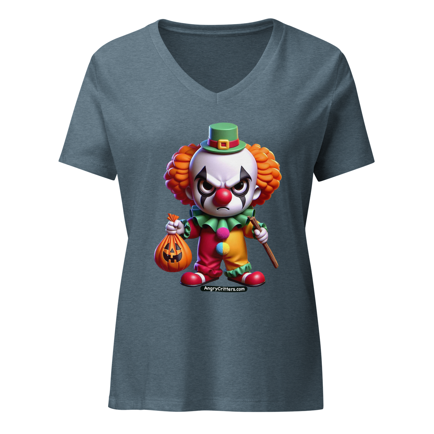 Angry Critters - Halloween Clown Orange, Women’s relaxed v-neck t-shirt