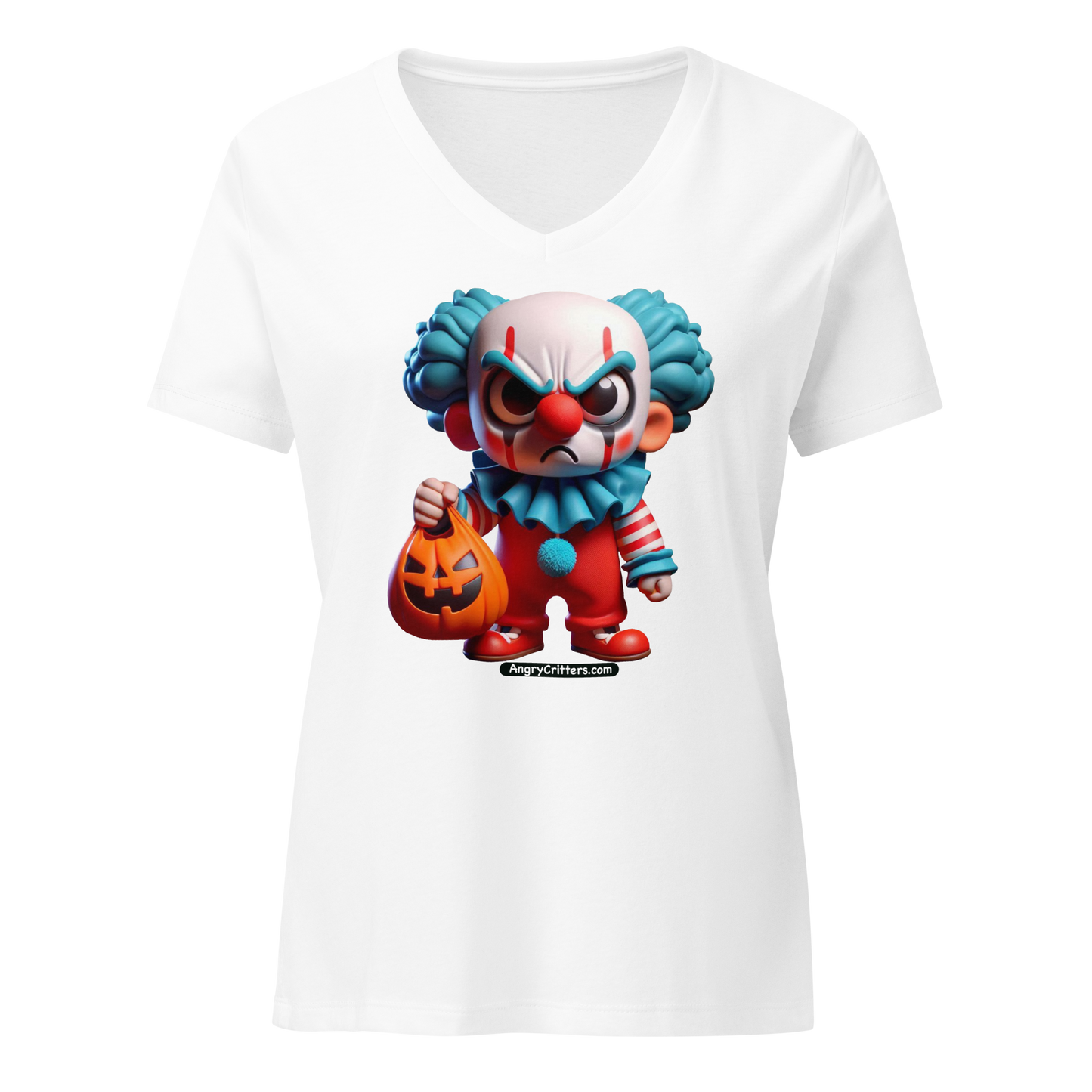 Angry Critters - Halloween Clown Blue, Women’s relaxed v-neck t-shirt