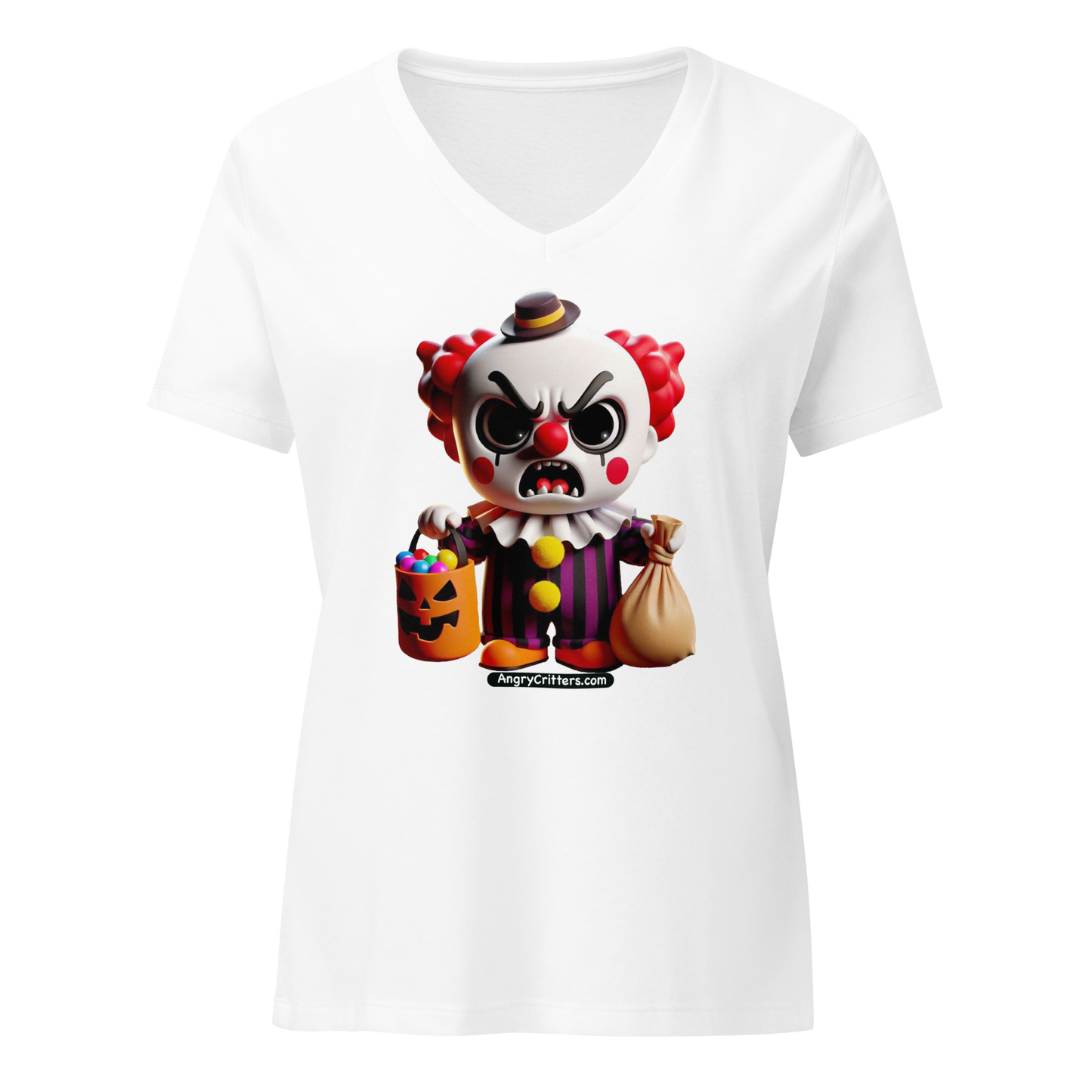 Angry Critters - Halloween Clown Red, Women’s relaxed v-neck t-shirt