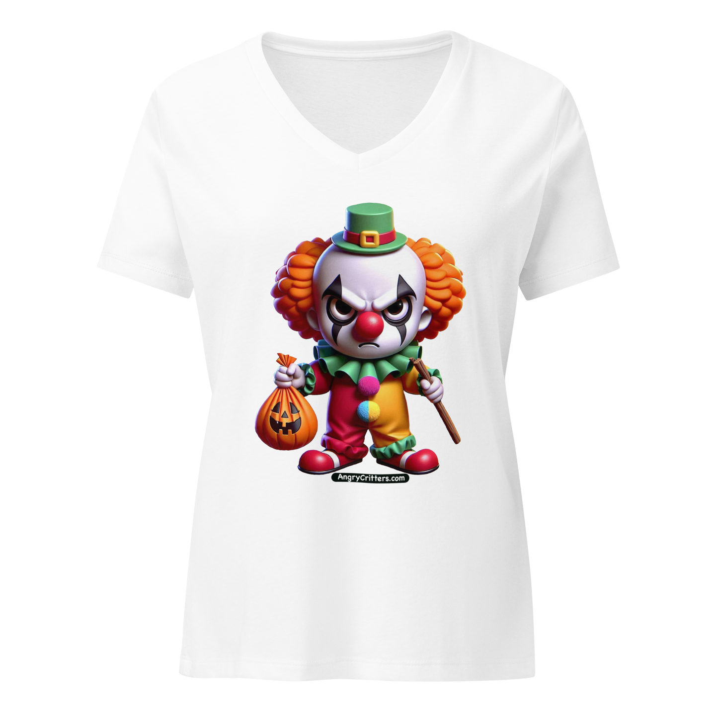 Angry Critters - Halloween Clown Orange, Women’s relaxed v-neck t-shirt