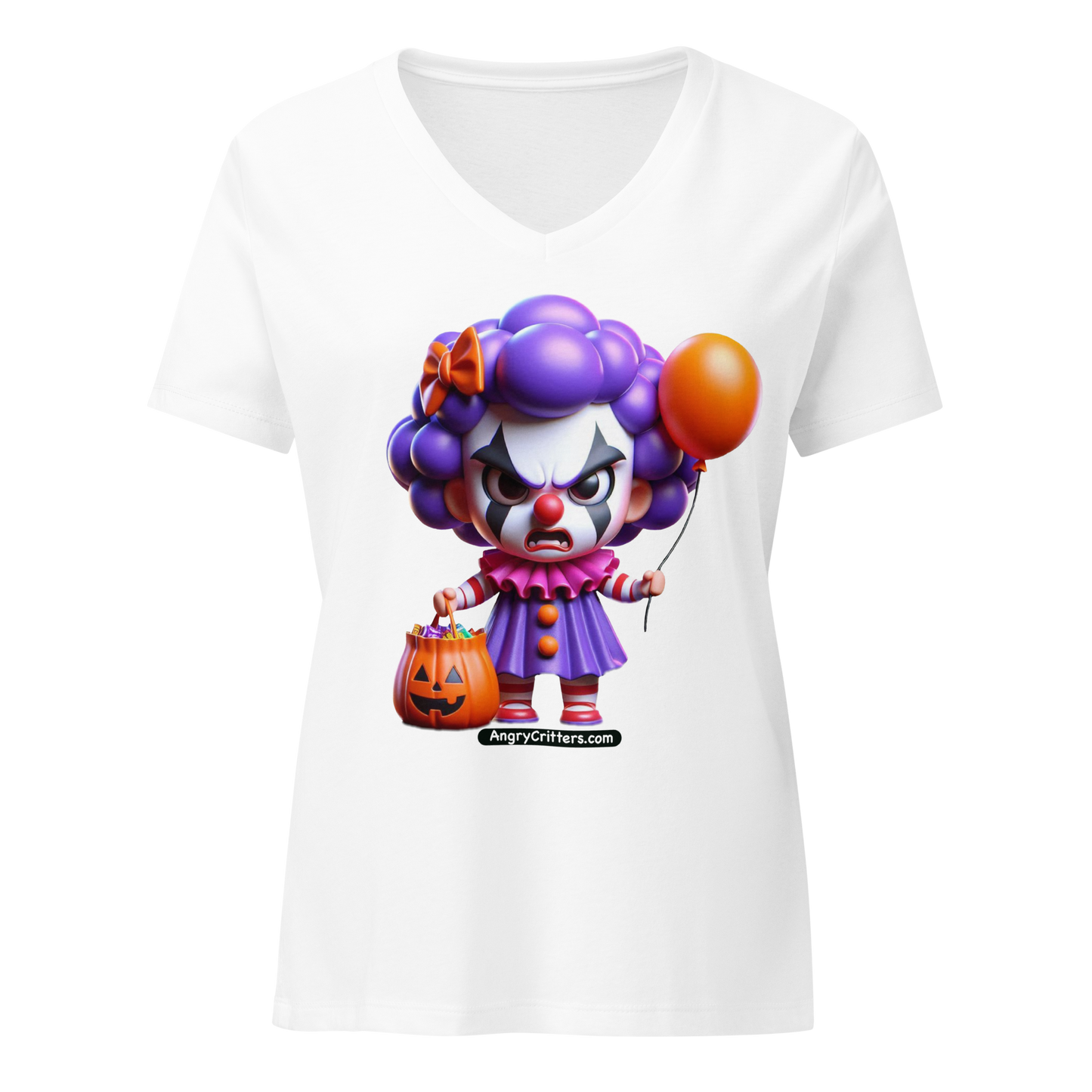 Angry Critters - Halloween Clown Purple, Women’s relaxed v-neck t-shirt